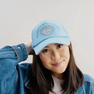 Light Blue Tailgates & Touchdowns Game Day Trucker Hat with Heart Patch, LWP